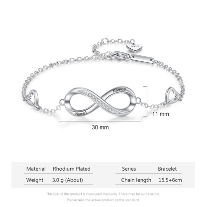 Bracelet infini à Breloque coeurs 2 Prénom Bracelet Personnalisé Femme｜Jessemade