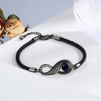 2PCS Bracelet Infini 2 Prénoms Personnalisés avec Pierre de naissance pour Couple Cadeau Saint-Valentin