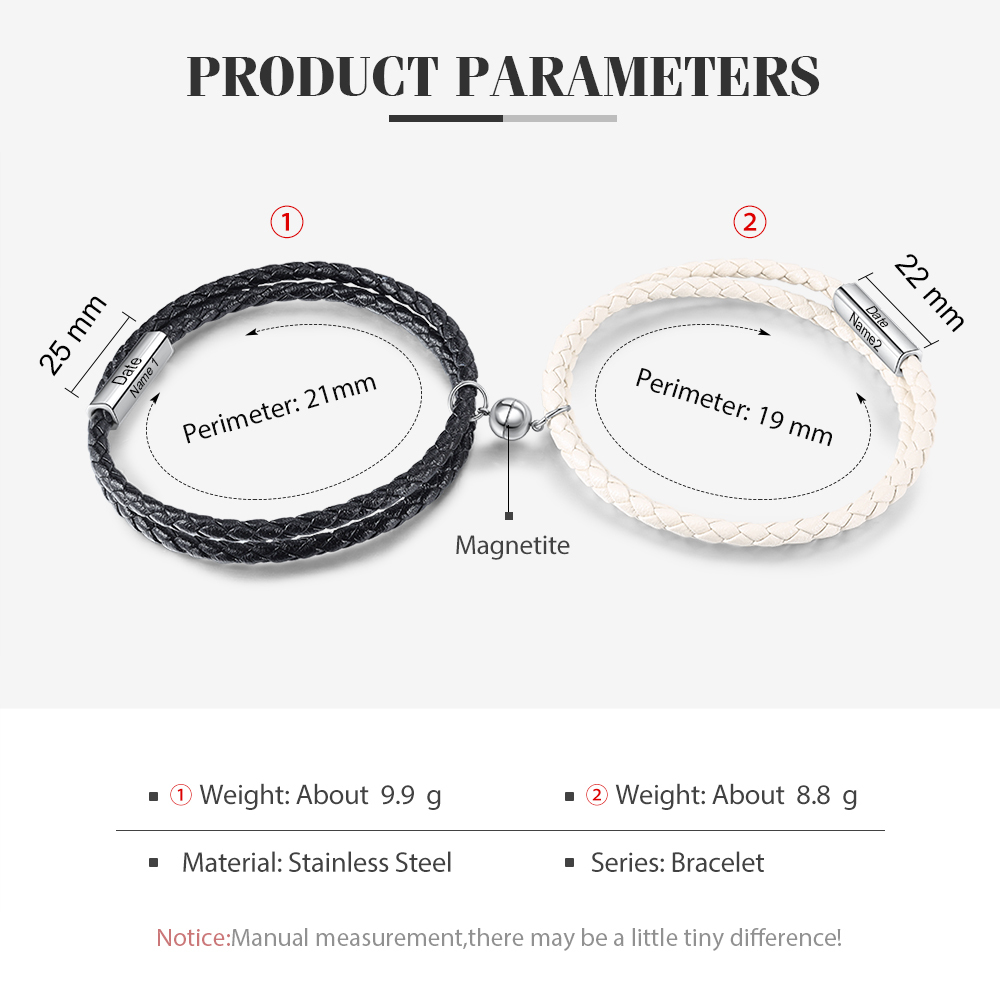 2PCS Bracelets en commun 2 Prénoms Personnalisés avec date Noeud Coulissant｜Jessemade