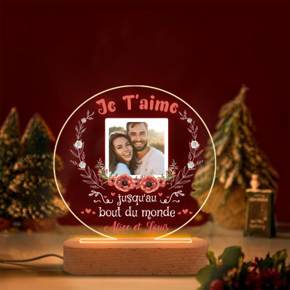 Lampe de chevet Couple LED Lumières 2 Prénoms et 1 Photo Personnalisés