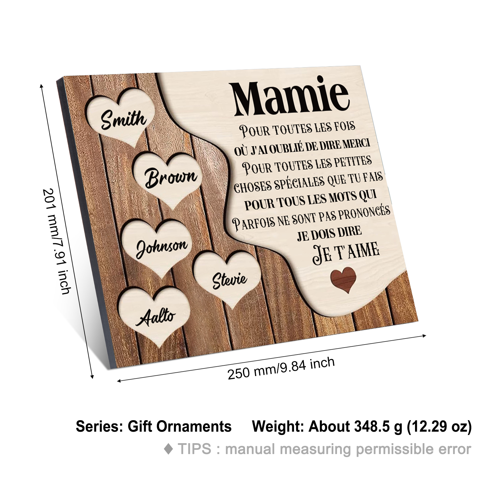 À ma Maman/Mamie - Cadre en Bois 5 Prénoms Personnalisés avec Texte Cadeau pour Famille