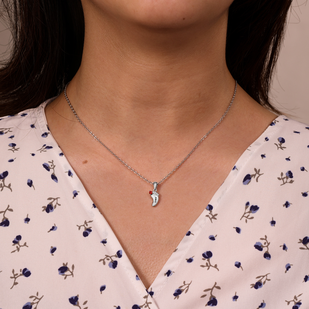 A ma fille - Collier Prénom Personnalisé pied bebe avec pierre de naissance