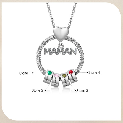 À ma Maman - Collier Pendentif 4 Prénoms Personnalisés avec Pierre de naissance