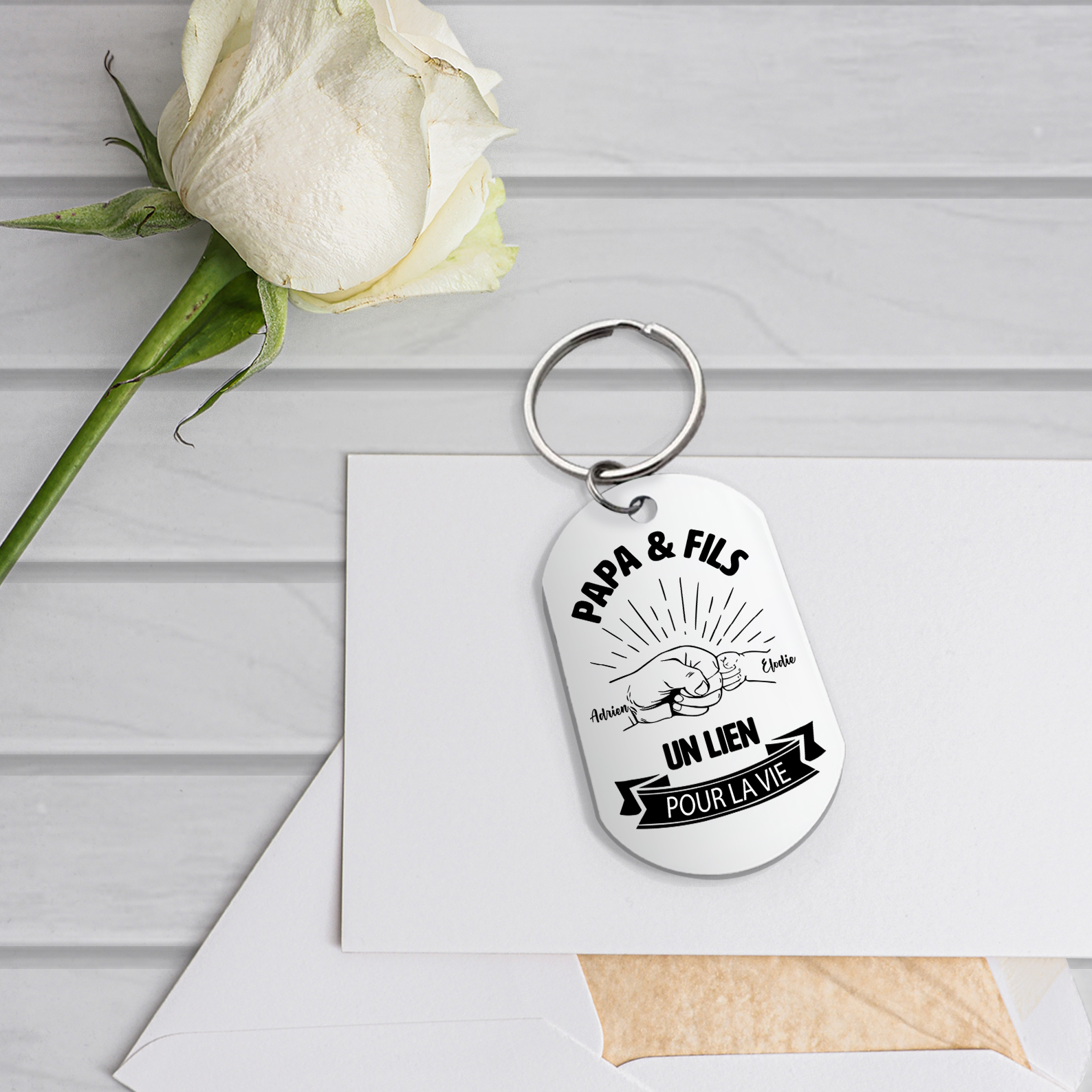 À mon Papa - Porte-Clés Poings 2 Prénoms Personnalisés Porte-Clés Père et Fils