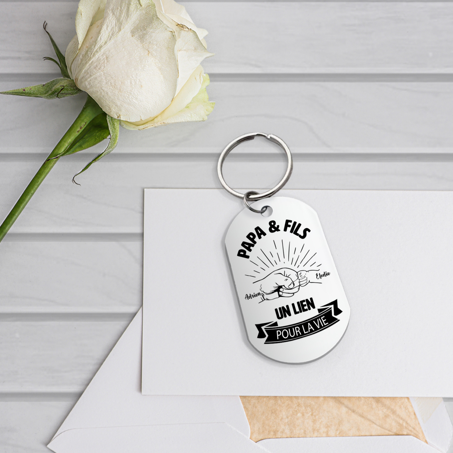À mon Papa - Porte-Clés Poings 2 Prénoms Personnalisés Porte-Clés Père et Fils