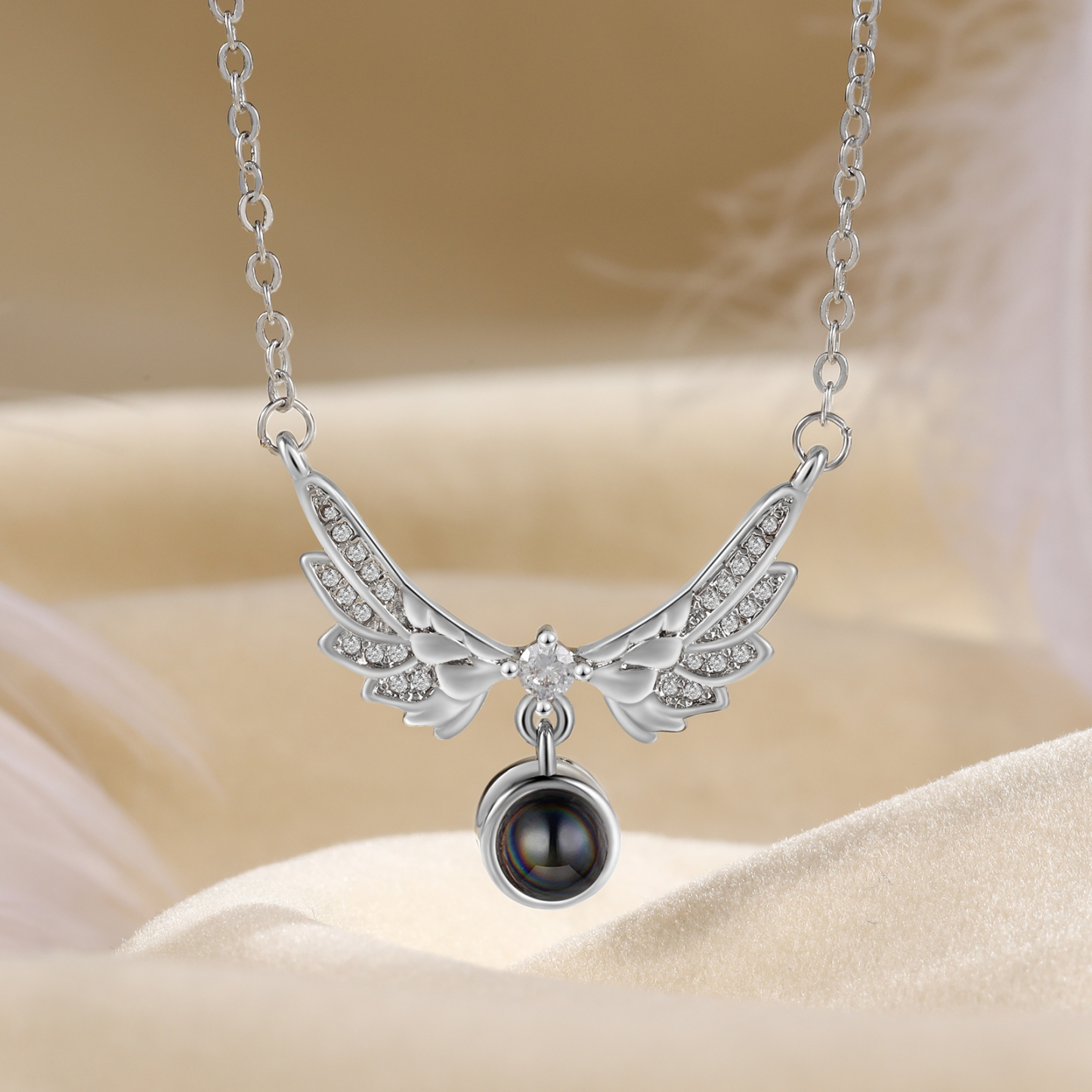 Collier Ailes Projection de Pierres 1 Photo Personnalisée Collier pour Femmes | Jessemade