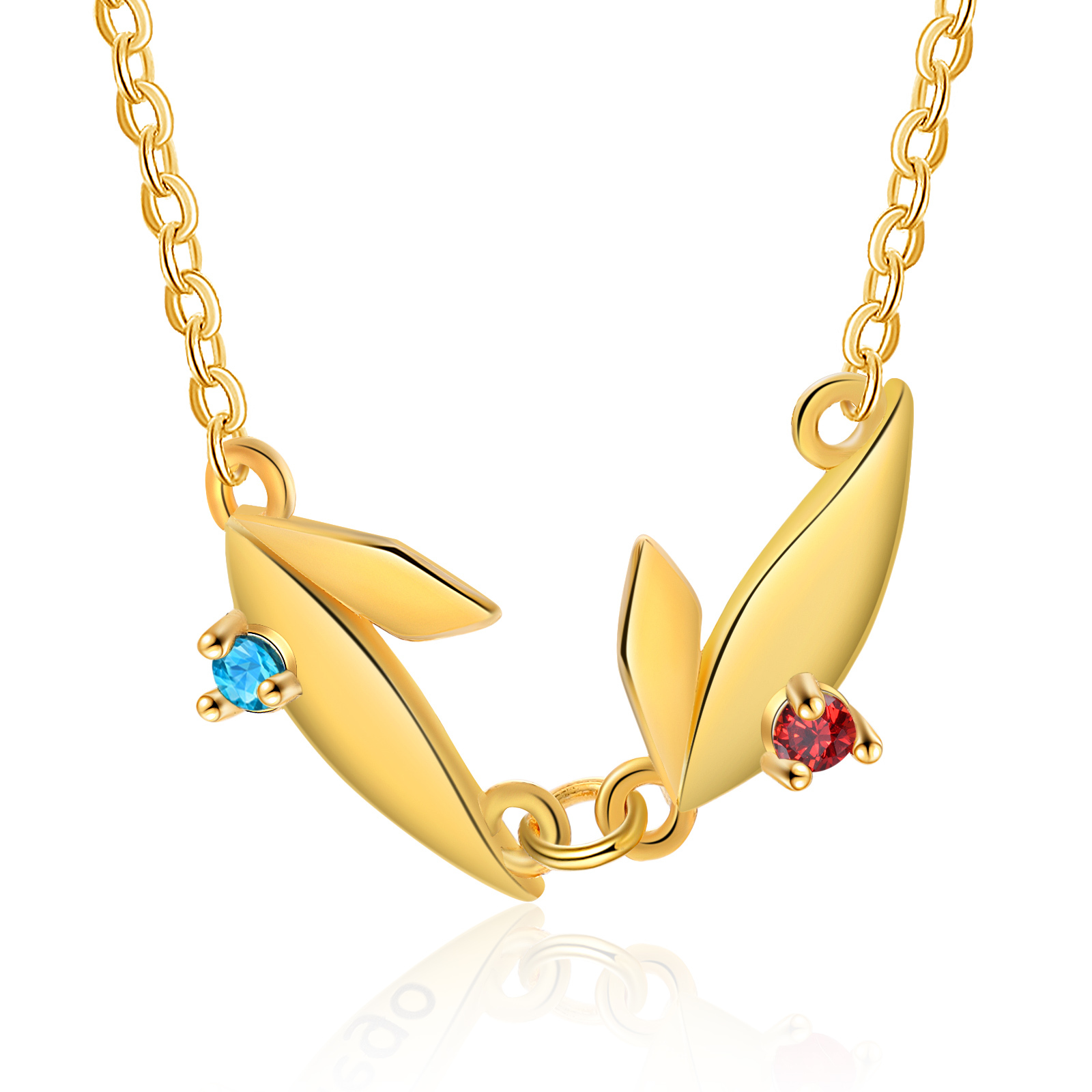 Collier Feuille 2 Prénoms Personnalisés avec Pierre de naissance Collier Femmes