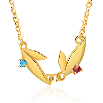 Collier Feuille 2 Prénoms Personnalisés avec Pierre de naissance Collier Femmes