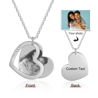 Collier Coeur Photo et Texte Personnalisé Pendentif pour Femme｜Jessemade