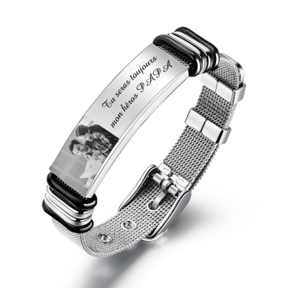 À mon Papa - Bracelet Personnalisé 2 texte avec photo