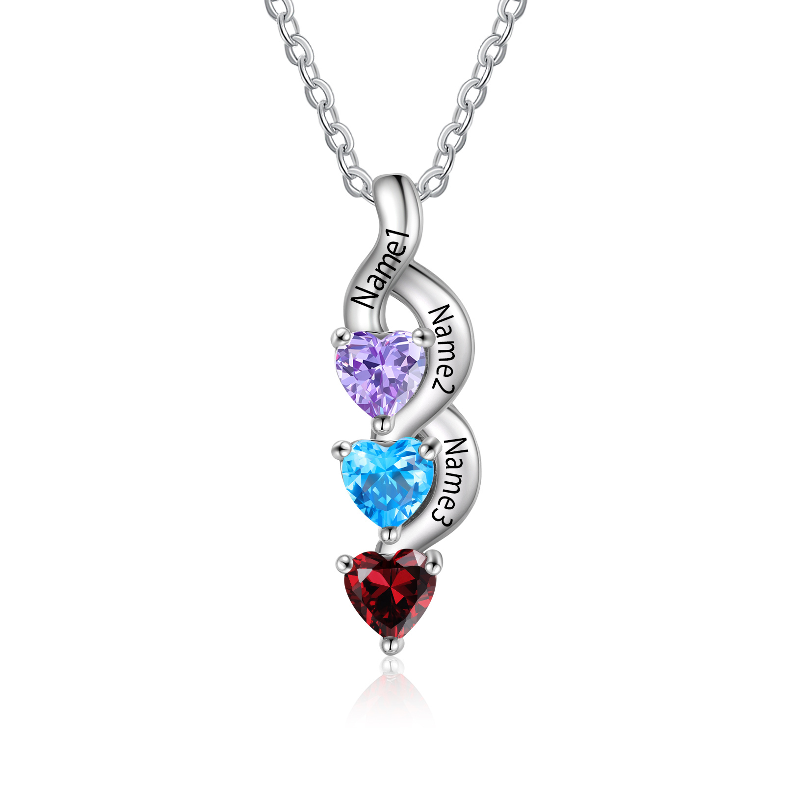 Collier DNA Cœur 3 Prénoms Personnalisés avec Pierres de naissance pour Femme