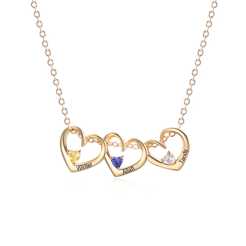 Collier Pendentif Cœur 3 Prénoms Personnalisés avec Pierre de Naissance Collier Femmes