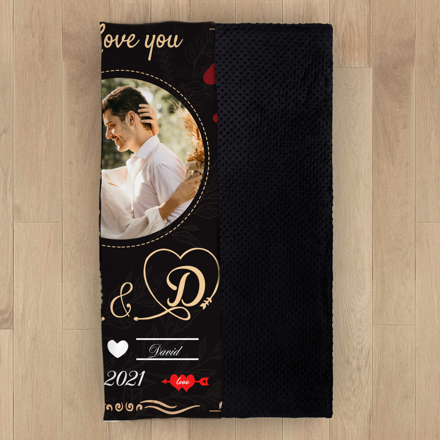 Couverture plaids polaire amour 2 Prénoms Personnalisé avec date et photo et 2 lettres et années | Jessemade