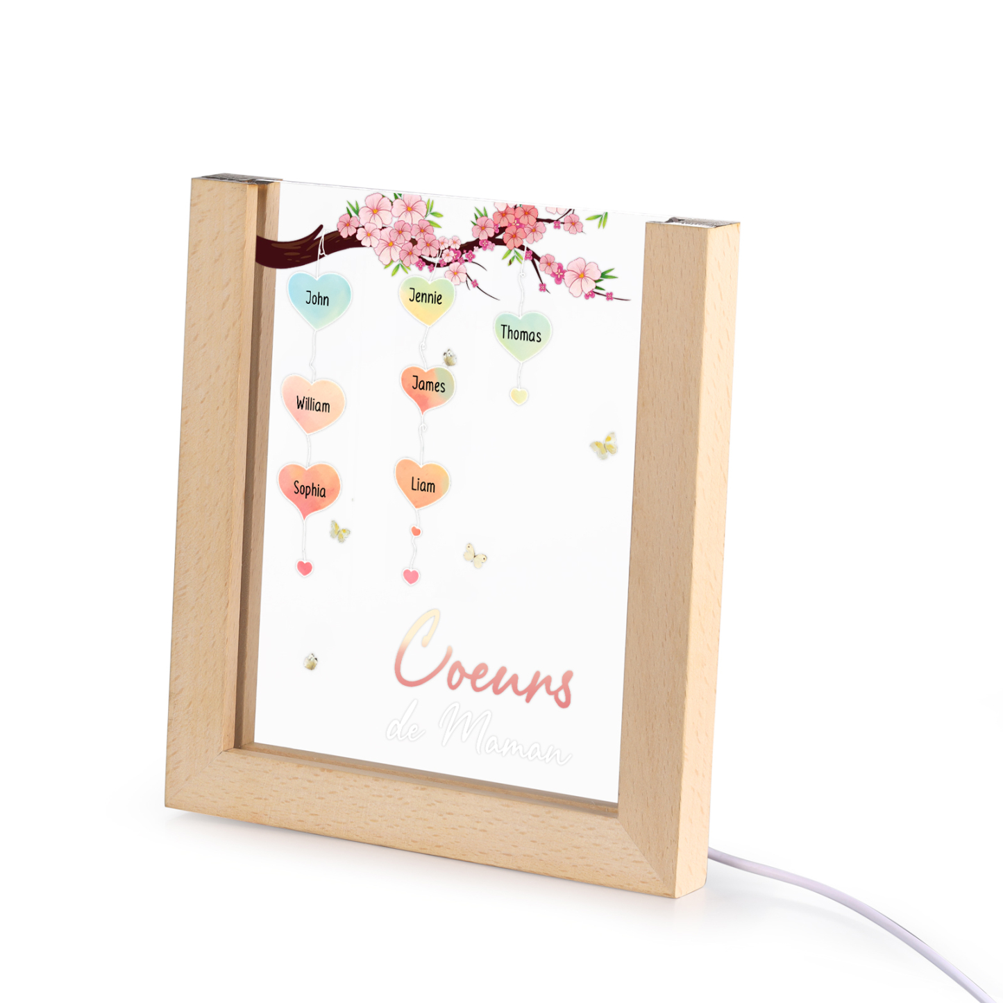 À Maman/Mamie - Lampe de chevet LED Arbre 7 Prénoms Personnalisés avec 1 Texte