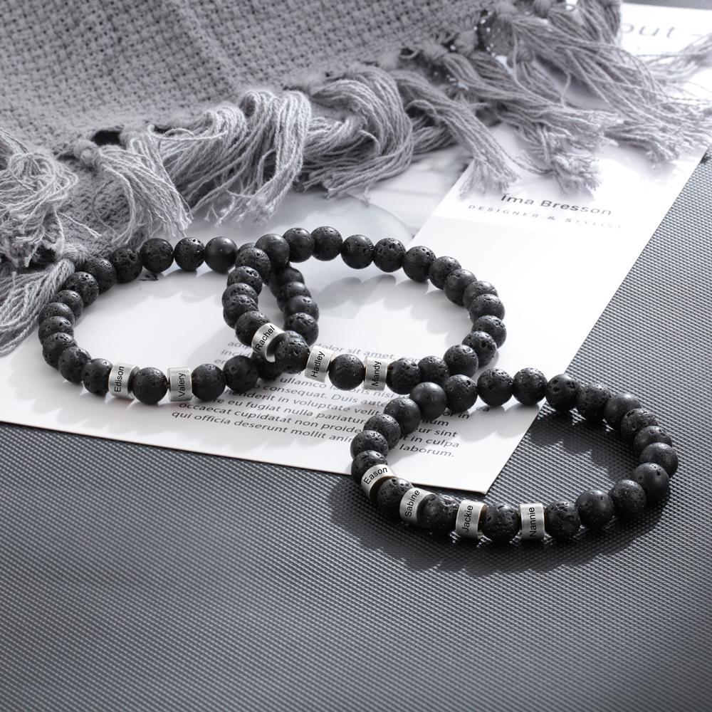 Bracelet 2 Prénom Personnalisé Bracelet Prénom Pierre de lave Noir｜Jessemade