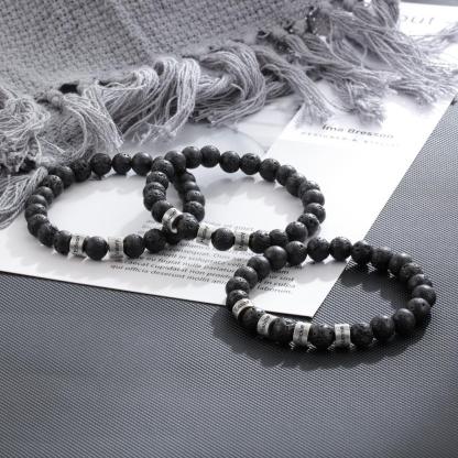 Bracelet 2 Prénom Personnalisé Bracelet Prénom Pierre de lave Noir｜Jessemade