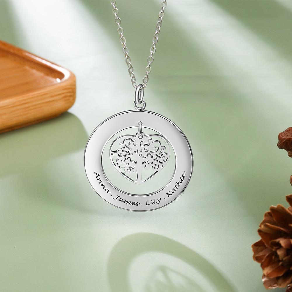 Collier gravé Arbre de Vie Arbre Généalogique 4 Prénom Personnalisé