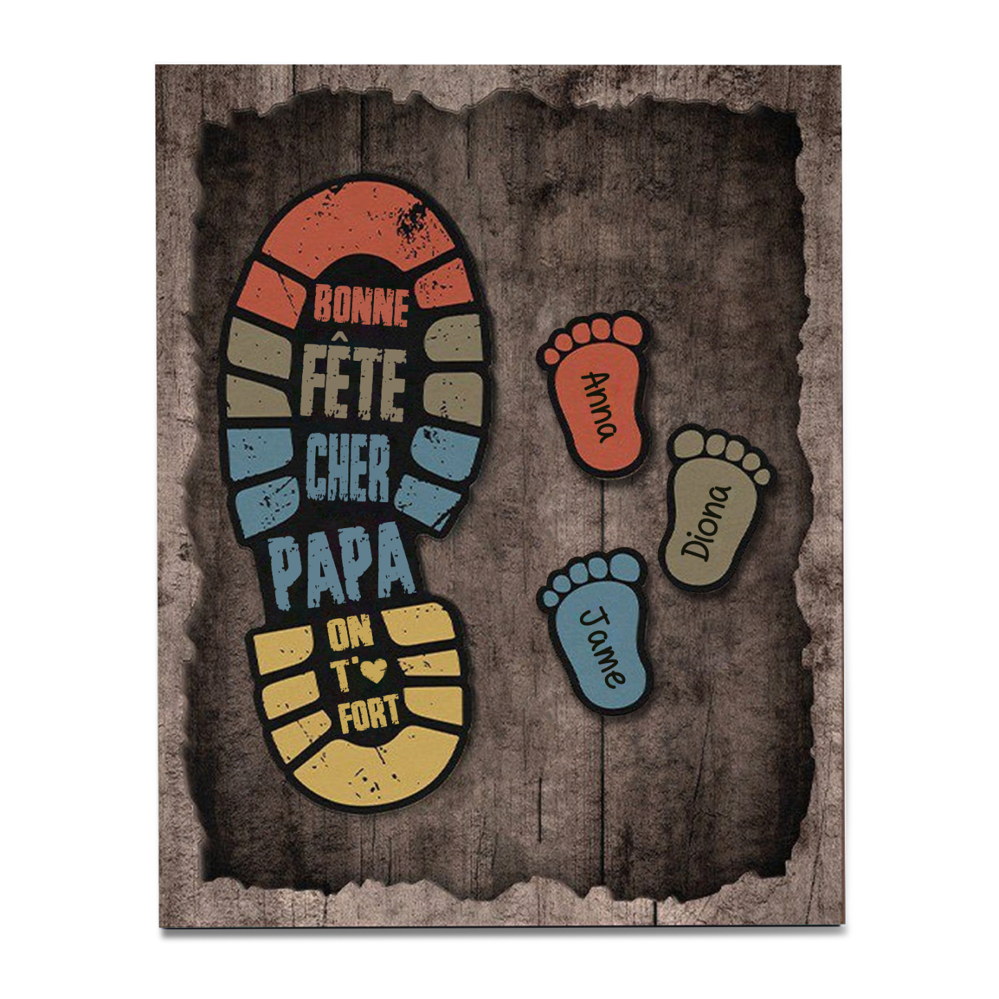À Mon Papa-Cadre en Bois Pieds Bébé 3 Prénoms Personnalisés