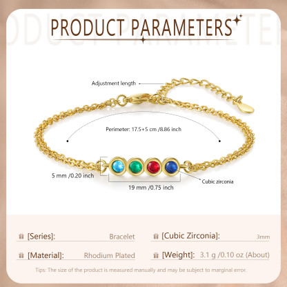 Bracelet Femme Personnalisés avec 4 Pierres de Naissance