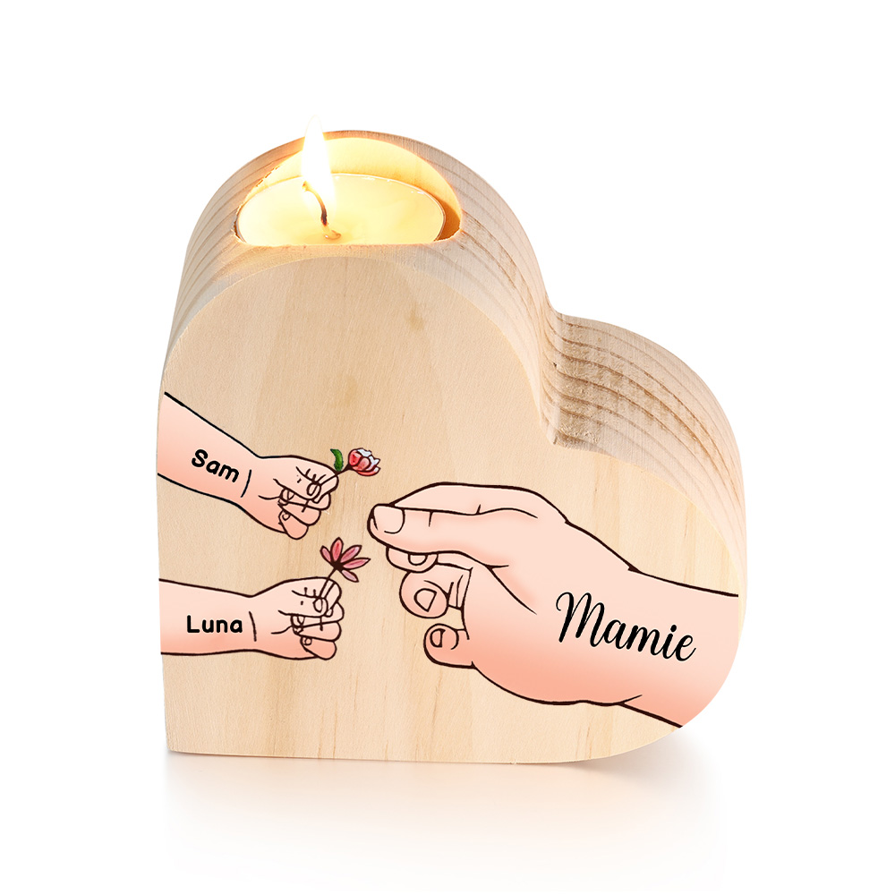 À Ma Maman/Mamie - Bougeoir en Bois Mains et Enfants 3 Prénoms Personnalisés pour Famille sans bougie