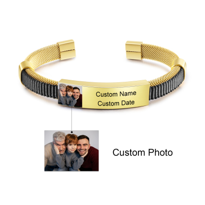 Bracelet Photo Personnalisé Bracelets Gourmette Gravure Prénom avec Date Argent/Or｜Jessemade