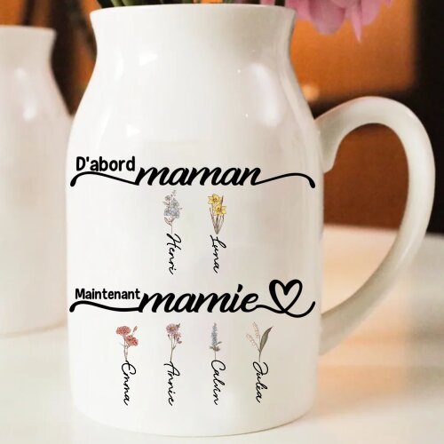 Vase à Fleurs 2-12 Prénoms Personnalisés avec Fleurs de Naissance Décoration de la Maison
