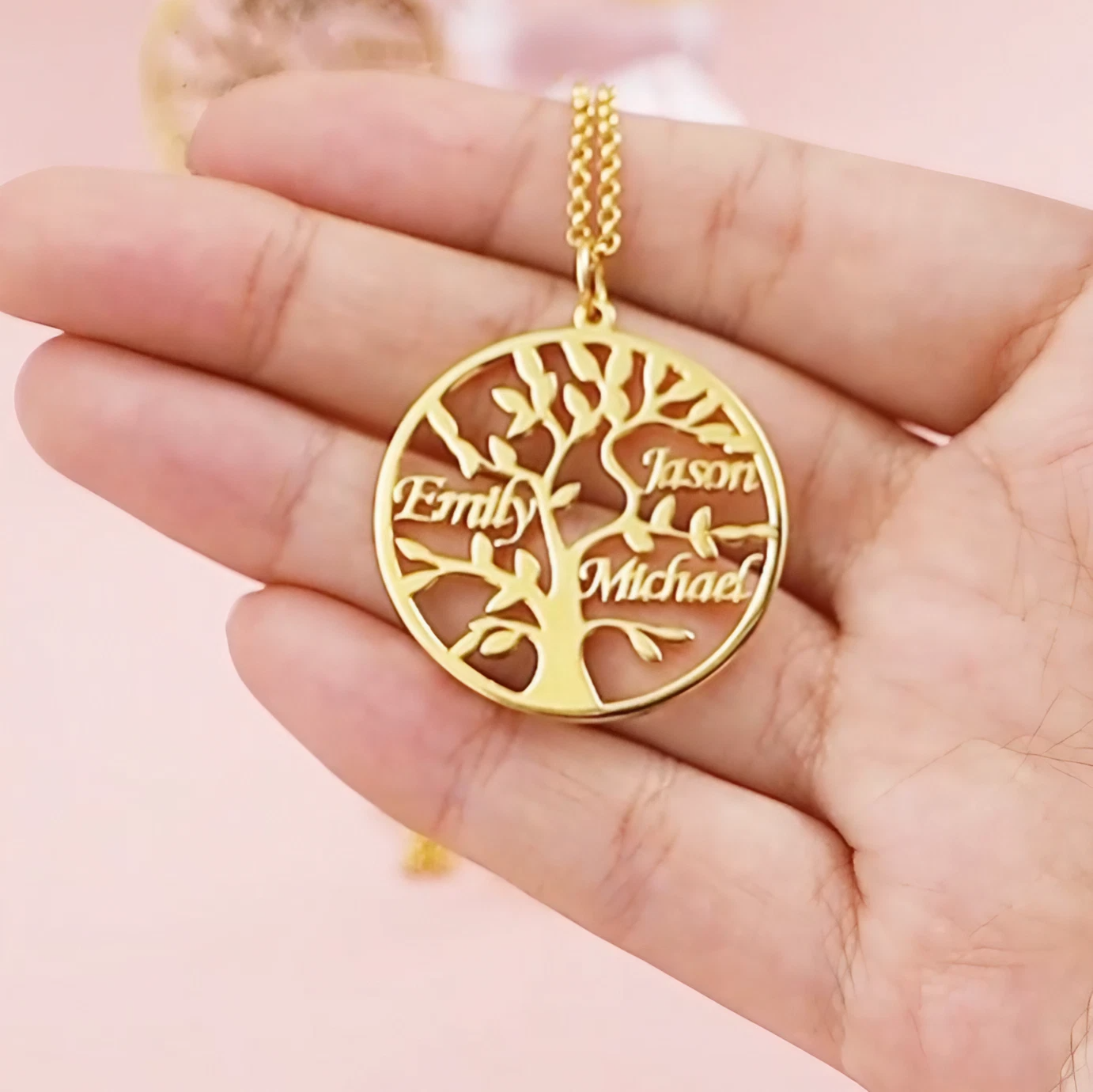 Collier Argent Arbre de vie Arbre généalogique 3 prenoms