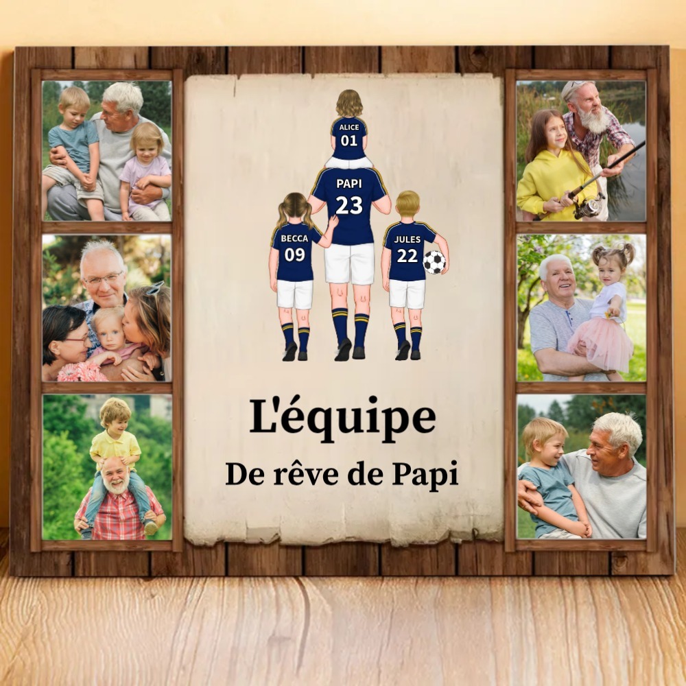 À Mon Papi/Papa-Cadre en Bois l'équipe de Football de Papa 2-9 Prénoms Personnalisés avec Texte et 6 Photos | Jessemade