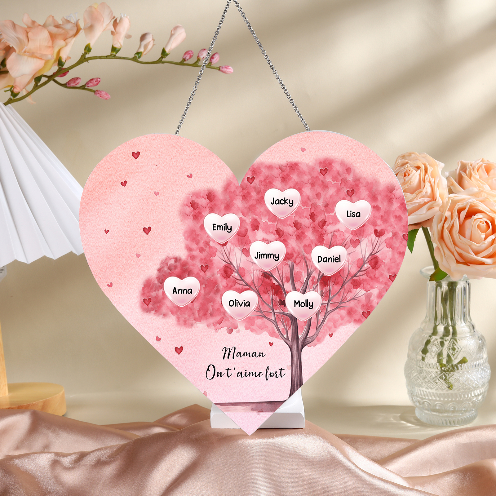 À Maman/Mamie - Veilleuse Cœur Arbre Décoration 8 Prénoms Personnalisés avec 1 Texte