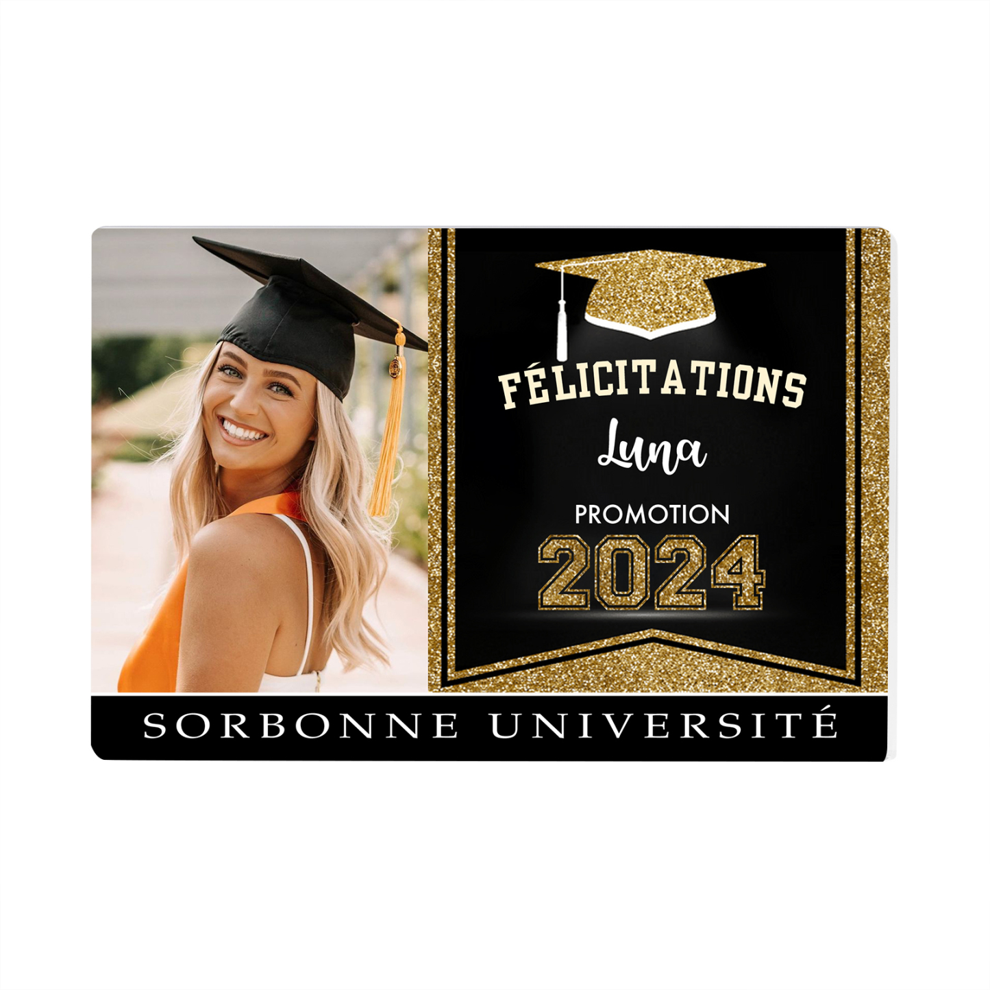 Plaque Acrylique Rectangle Diplômés Prénom et Photo Personnalisés avec Années et Texte Cadeau de Graduation