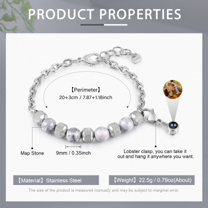 Bracelet Perles Projection de Pierres Photo Personnalisée