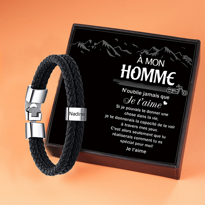 Bracelet Cuir tressé 1 Perles Prénom Personnalisé Bracelet Homme