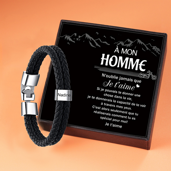 Bracelet Cuir tressé 1 Perles Prénom Personnalisé Bracelet Homme