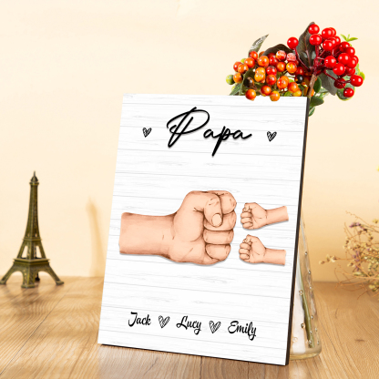 À Mon Papa/Papi-Cadre en Bois Poings 3 Prénoms Personnalisés avec Texte
