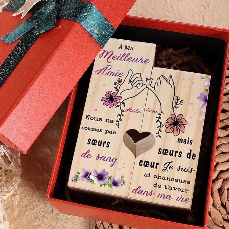 Jessemade FR À Ma Meilleure Amie - Bougeoirs en Bois 2 Prénoms Personnalisés avec Coffre ou Bougies électronique