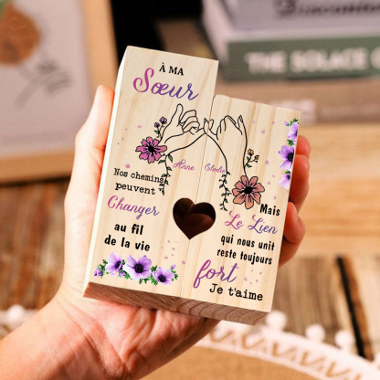 À Ma Sœur - Bougeoir en Bois 2 Prénoms Personnalisés sans bougie