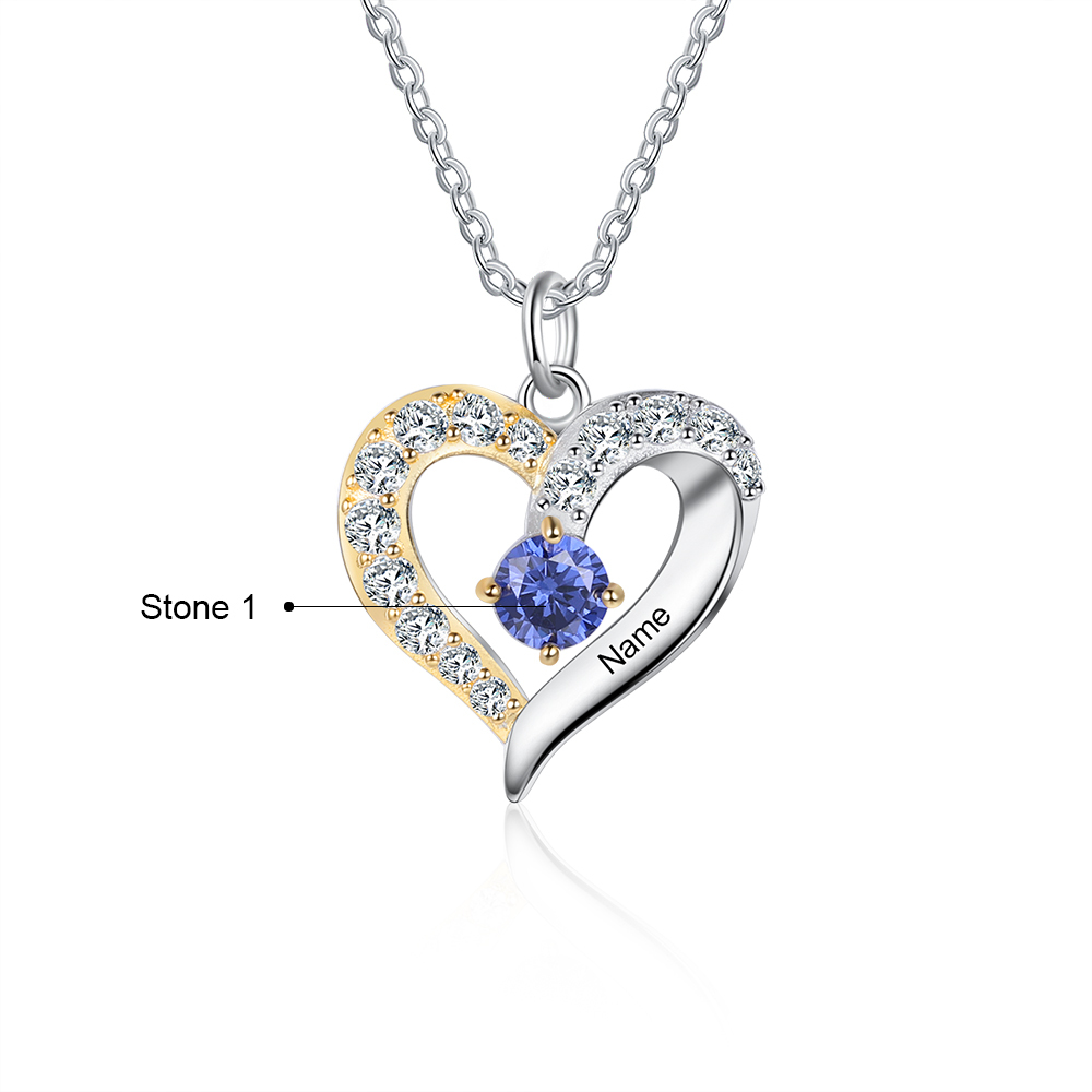 Collier Prénom cœur Argent 925 1 Prénom 1 pierre de naissance