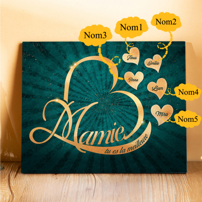 À ma Mamie - Cadre en Bois Cœur 1-6 Prénoms Personnalisés