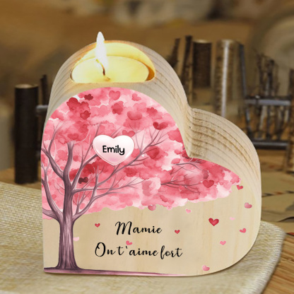 À Ma Maman/Mamie - Bougeoir en Bois Arbre 1 Prénom et Texte Personnalisés pour Famille sans bougie