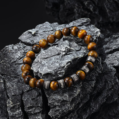 Bracelet d'Oeil de Tigre avec 5 Prénoms Personnalisés pour Homme
