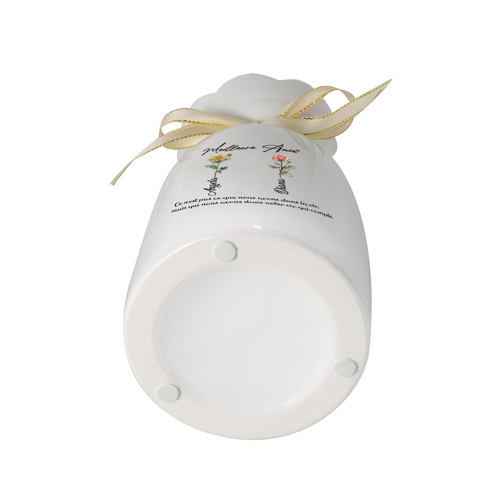 À ma Meilleure Amie - Vase Personnalisé avec Ruban 2 Prénoms et Fleurs de Naissance (sans fleurs) | Jessemade