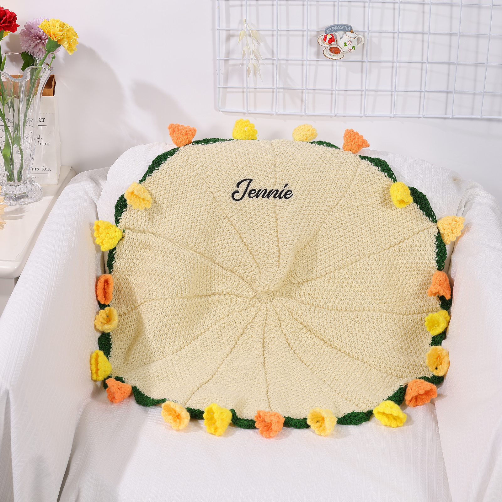 Couverture en crochet à fleurs personnalisée pour elle