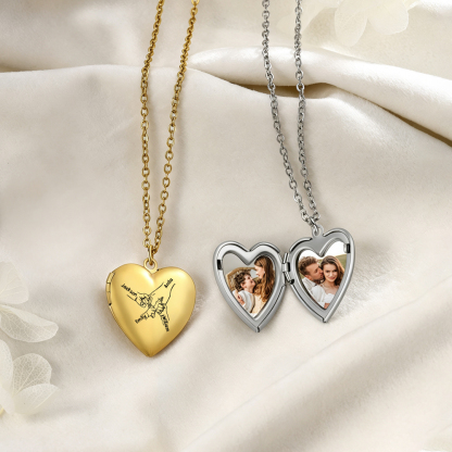 Collier Médaillon Cœur Personnalisé avec 2 Photos et 2 à 8 Prénoms Gravés – Bijou Souvenir Famille