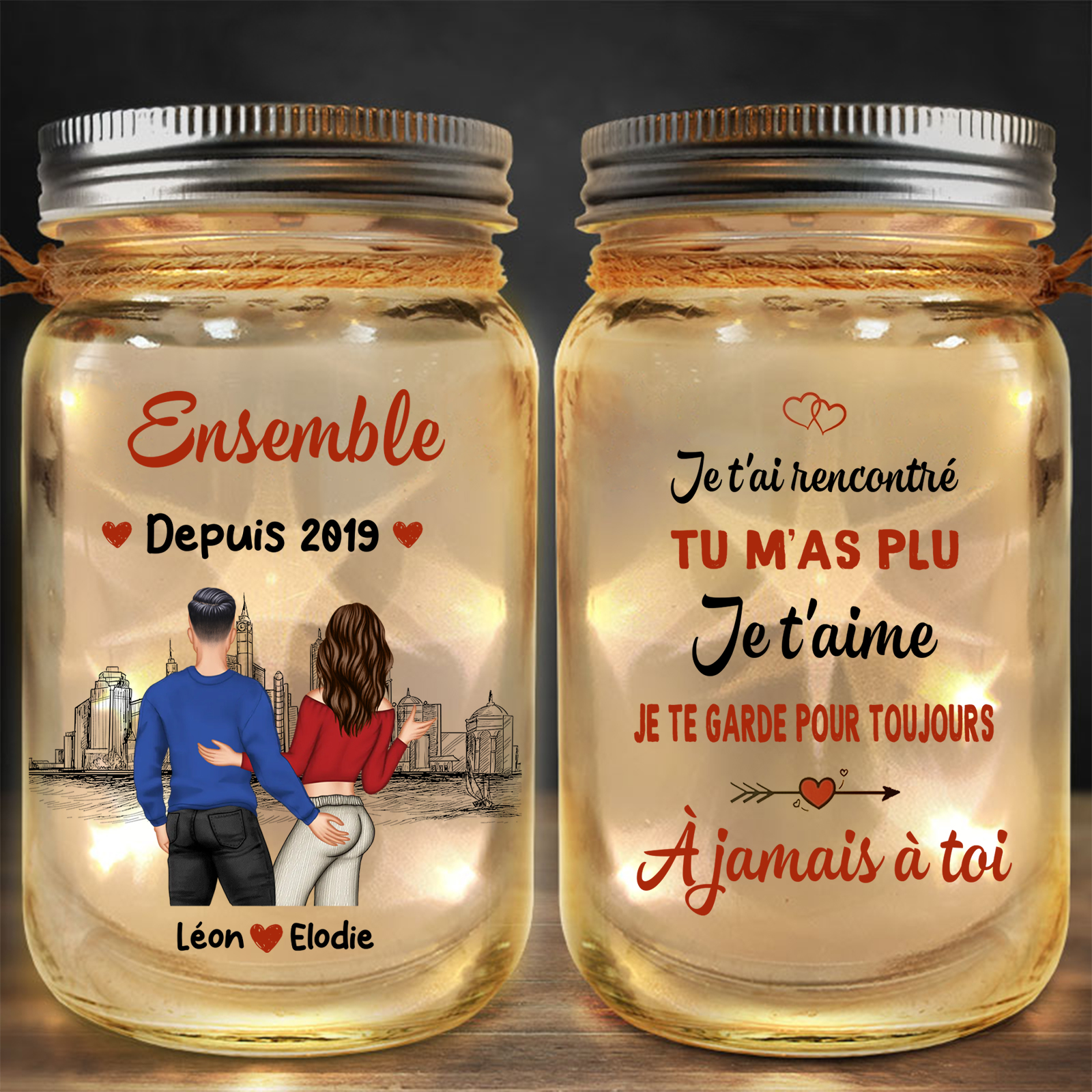 Bouteille Lumineuse Personnalisé Mason Jar solaire - À jamais à toi