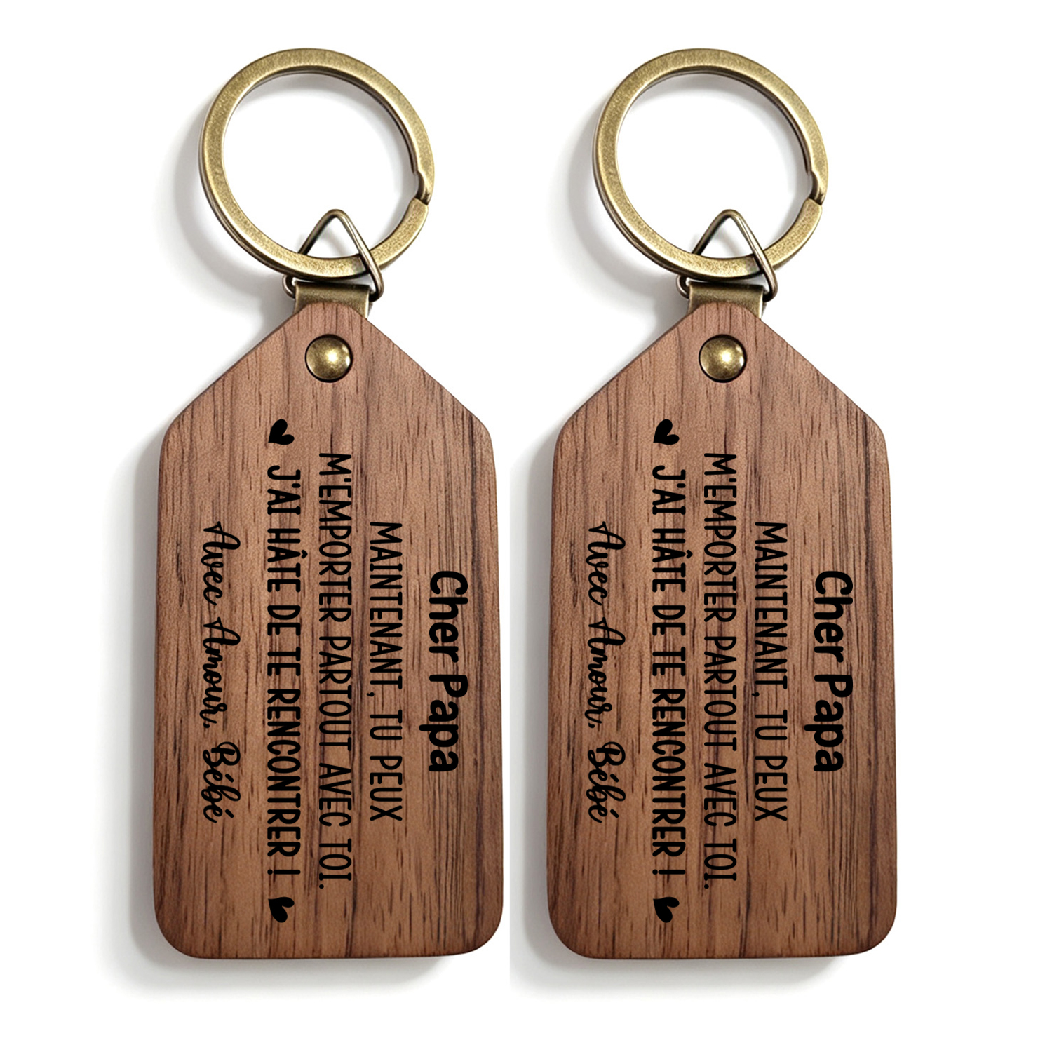 Porte-Clés Photo Personnalisé en Bois pour Nouveaux Papa et Maman