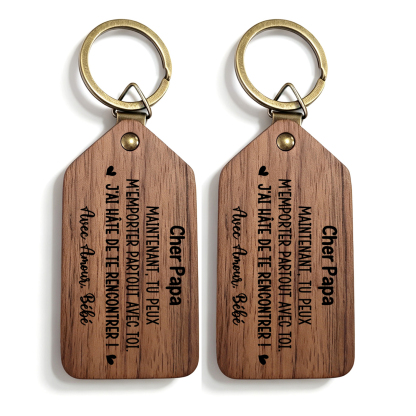 Porte-Clés Photo Personnalisé en Bois pour Nouveaux Papa et Maman