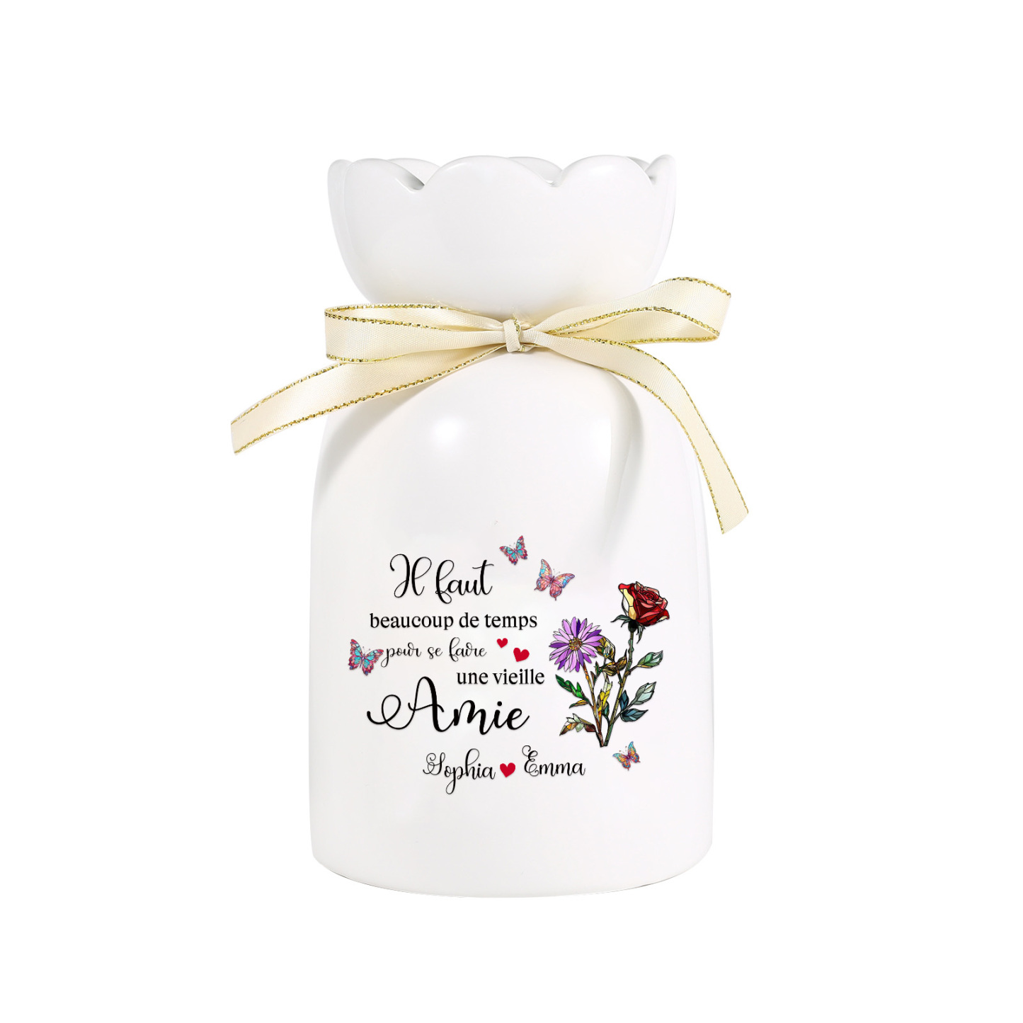 À Meilleure Amie - Vase Personnalisé 2 Prénoms et Fleurs de Naissance en Céramique  Cadeau pour Sœur ou Amie | Jessemade