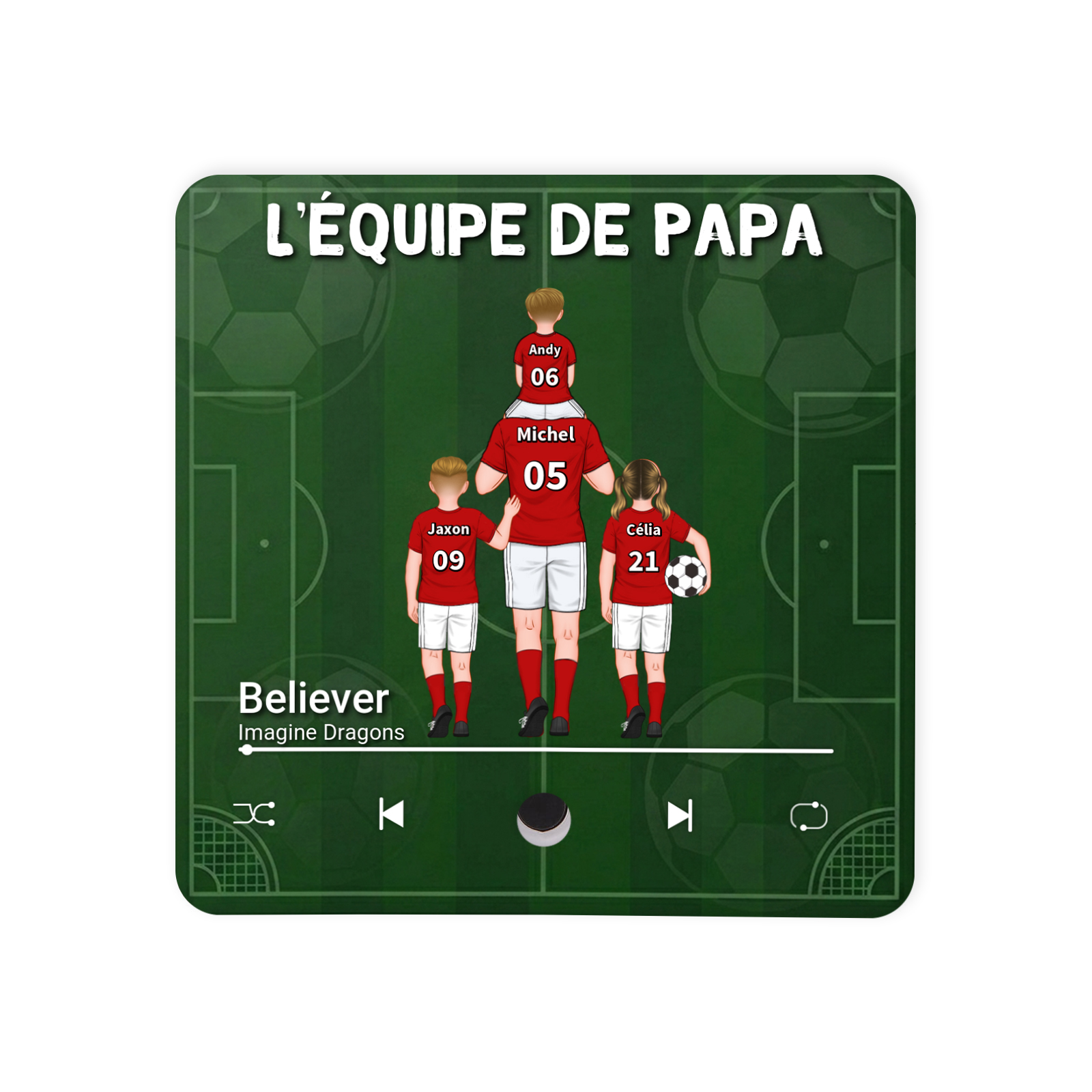 Magnet Frigo Musical Personnalisé pour Papa – Aimant Frigo Football avec 1 à 8 Enfants