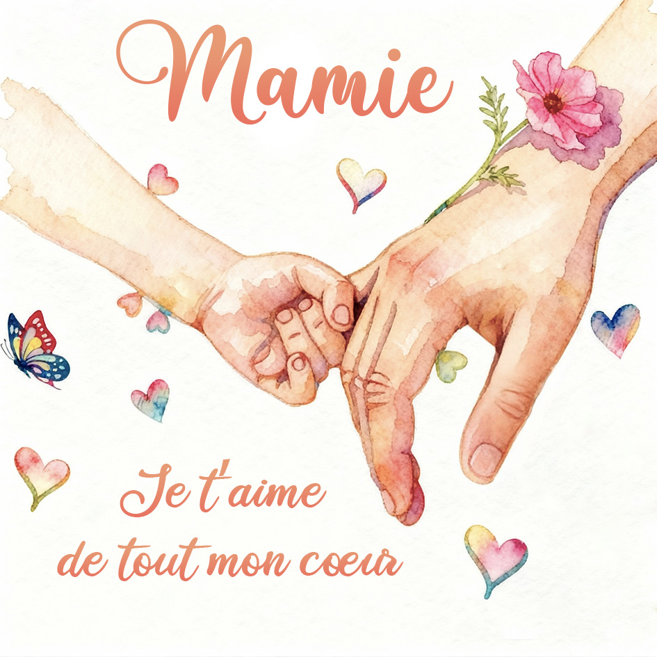 Carte Mamie et Petits-Enfants se tenant la main Cadeau pour Mamie, la fête des Grands‑Mères