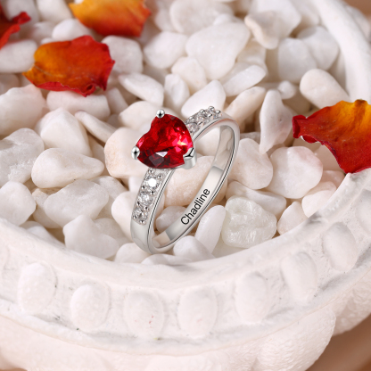 Bague Cœur Personnalisée en Argent 925 avec Pierre de Naissance – Gravure de Prénom pour Femme